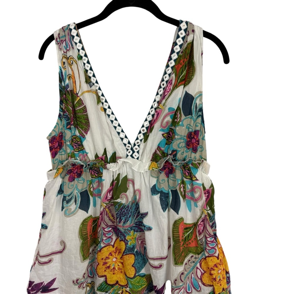 RAGA Dress Hibiscus Palms Cotton Peasant Floral Tiered V-neck Maxi‎ Size L - Picture 5 of 8